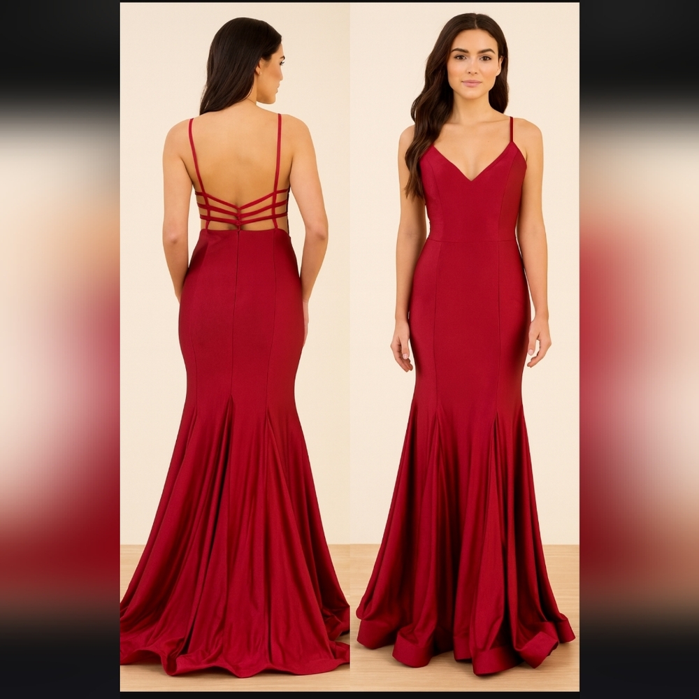Blondie Nites Red Satin Evening Mermaid Gown Size 9 - Original Tags Attached